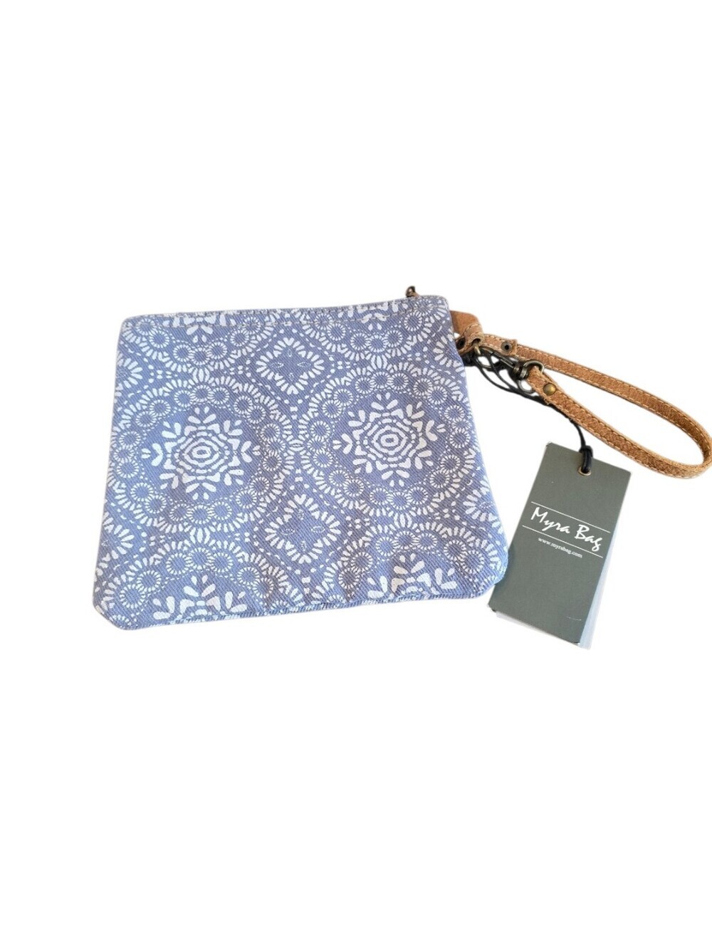 Myra Mandella Print Lavender White Zip Wristlet Pouch